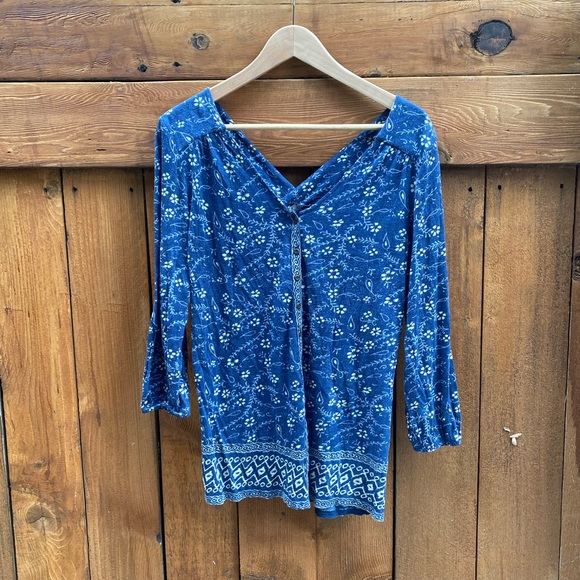 Navy and tan bohemian top - Picture 1 of 6